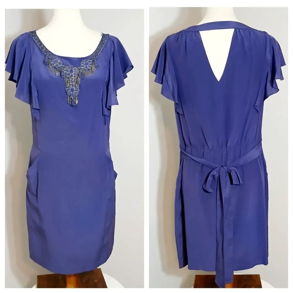 Rebecca Taylor Blue Ruffled Sheath Dress Size 19